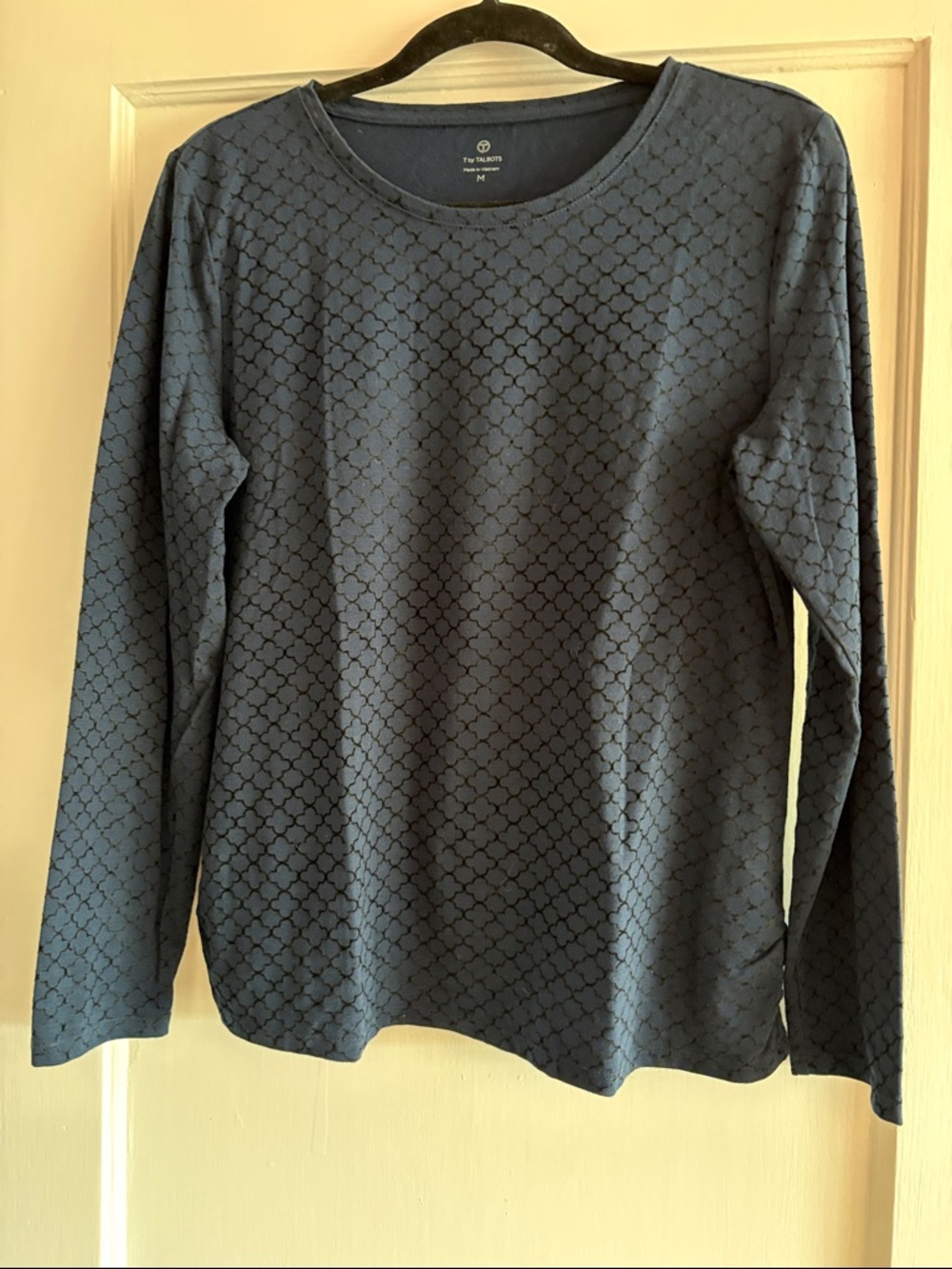 Talbots Navy Textured Long-Sleeve Knit Top
